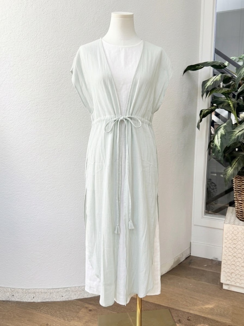 NWT Time and Tru Bohemian Mint Tie-Waist Layering Tunic Duster S/M Rayon